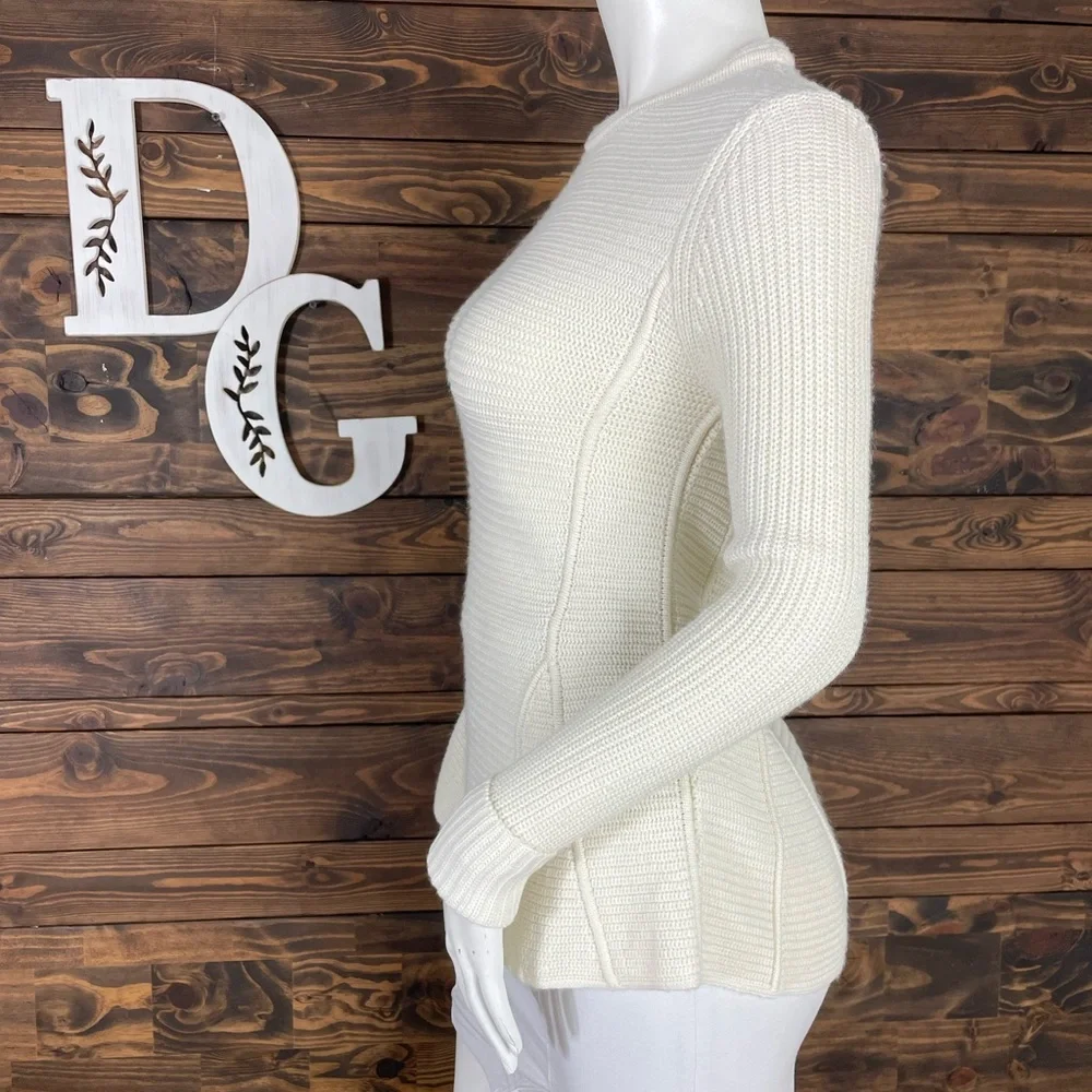 Antonio Melani | Fitted Chunky Ribbed Knit Ivory‎ Cream Sweater Corded Pleat
